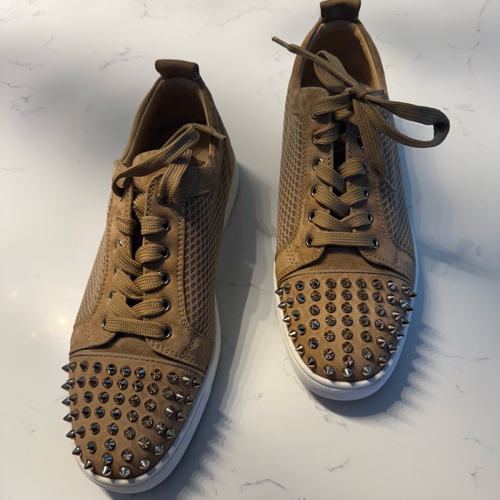 Christian Louboutin Tan Studded High-Top Sneakers